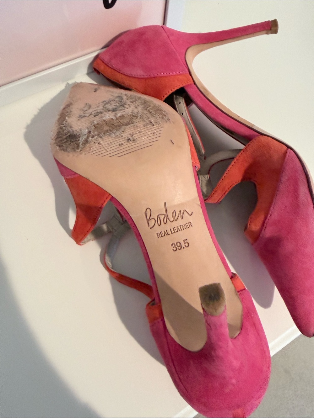 Boden Pink and Orange Suede Pointed-Toe Strappy Heels - Picture 5 of 6